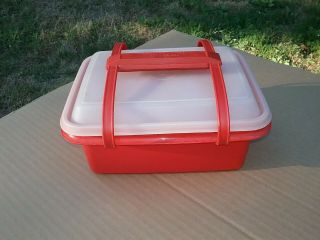 Vintage Tupperware Pak - N - Carry Red Lunch Box W/handle & Clear Lid 1254 - 15
