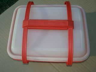 Vintage Tupperware Pak - N - Carry Red Lunch Box w/Handle & Clear Lid 1254 - 15 2