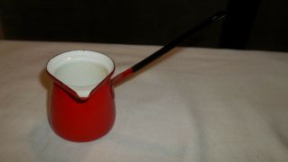 Vtg Porcelain Enamel Butter Ladle Red Black & White Turkish Coffee Pot,  2 " W