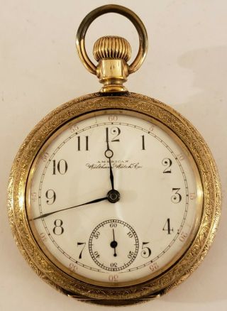 Antique 1888 Waltham Victorian Gents 16s Ornate Gold G.  F.  Pocket Watch