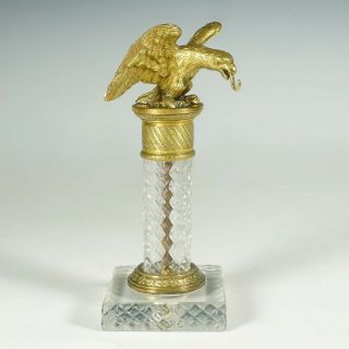 Antique French Gilt Bronze & Cut Crystal Figural Eagle Pocket Watch Holder Stand