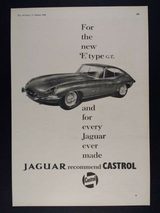 1961 Jaguar E - Type Xke Coupe Photo Castrol Oil Vintage Print Ad