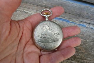 Antique French Silver Pocket Watch Horse Old Vintage Victorian