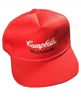 Vintage 1980s Campbell’s Soup Red Cap Hat - Mushrooms - Leather Adjustable Strap