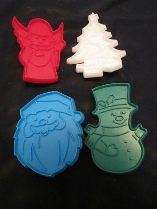 4 Yuletide Enterprises Christmas Cookie Cutters Vintage 1979 Tree Angel Snowman