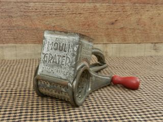 Vintage Mouli Cheese Grater France Metal Kitchen Gadget W/ Red Wooden Handle