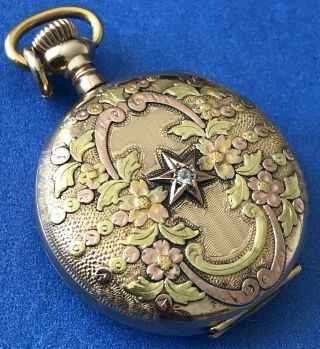 Antique Gold Filled Elgin Pocket Watch 0s,  15 Jew.  Grade 354 Runs Diamond.  05ct