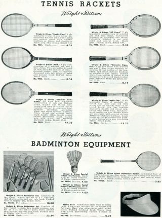 1952 Print Ad Of Wright & Ditson Tennis Rackets & Badminton Equipment