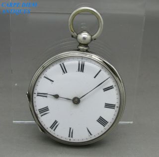 Antique Good Solid Silver Open Face Key Wind Pocket Fob Watch 38mm C1890