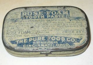 Rose Foam Tooth Paste Or Powder Soap Tin Pure Food Co Cincinnatti Rough But Rare
