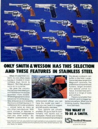 1988 Print Ad Of Smith & Wesson S&w Stainless Steel Pistols & Revolvers