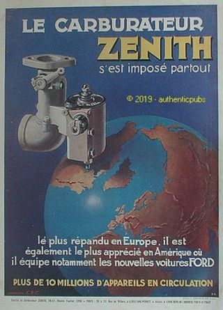 Publicite Zenith Carburateur Voiture Ford Mappemonde Terre Monde De 1928 Ad Pub