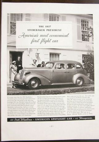Studebaker 1937 Pesident Auto & Hammond Organ Ad Fortune Dec 1936