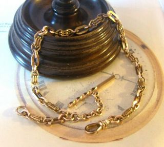 Antique Pocket Watch Chain 1890 Victorian 12ct Rose Gold Filled Albert & T Bar