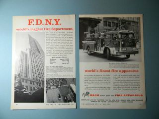 1963 Mack Fire Apparatus Feat.  The Empire State Building & F.  D.  N.  Y Sales Art Ad
