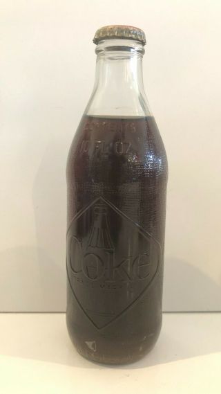 Coca - Cola Straight - Sided Bottle With Embossed Graphics And Diamond Pattern