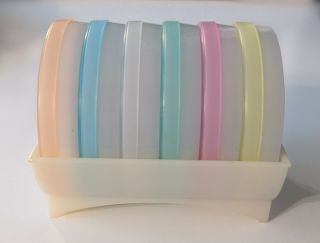 Vintage Tupperware Pastel Wagon Wheel Coasters With Foam Inserts In Caddy