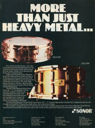 1988 Print Ad Of Sonor Hld 590 & 593 Horst Link Signature Snare Drums