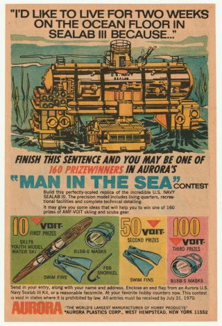 1970 Comic Book Ad For Aurora Us Navy Sealab Iii Hobby Kit Contest