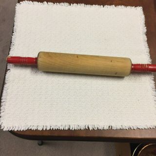Vintage Wood Rolling Pin With Red Wood Handles