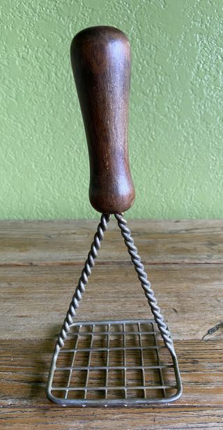 Vintage Square Twisted Wire Potato Masher Wood Handle