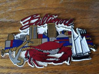 Large Souvenir Magnet Vintage Baltimore Crab Boat City Scene