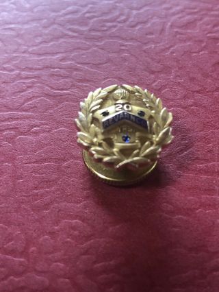 Vintage 10k Gold Revarnco Triple Sapphire 20 Year Service Award Pin.