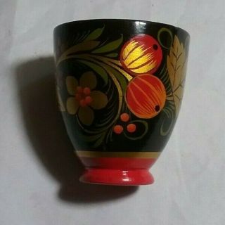 Vintage Russian Wooden Egg Cups Holders Hand Painted Russia 2 1/2 " Tall