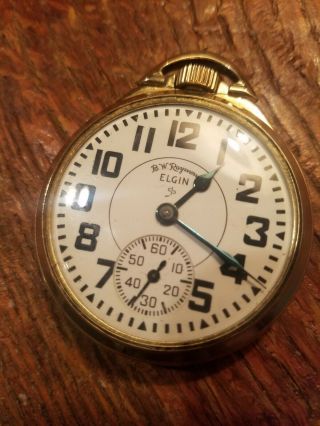 Vintage 21j Elgin Bw Raymond Railroad Pocket Watch 10 K Gold Filled