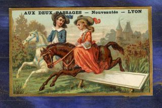 Chromo Deux Passages Sport Equitation Riding Couple Château Victorian Trade Card