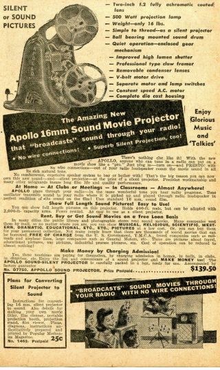 1950 Small Print Ad Of Apollo 16mm Sound Movie Projector