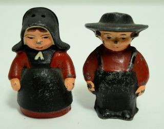 Vintage Cast Iron Amish Couple Salt And Pepper Shakers S&p