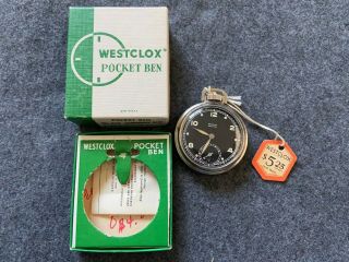 Westclox Pocket Ben Mechanical Wind Up Vintage Pocket Watch With The Box