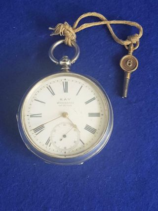 P5 1894 Kay Worcester Swiss Made Sterling Silver Open Face Key Wind Pocket Watch