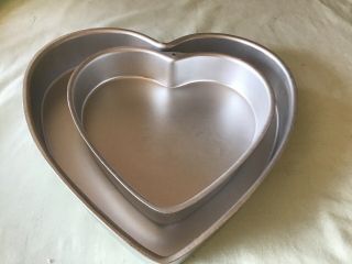 Set Of 2 Wilton Heart Shaped 2 " Deep Aluminum Cake Pans 6 " And 9 "