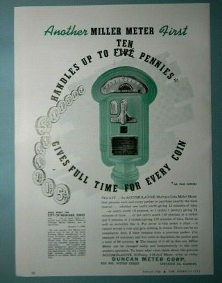 1946 Duncan Parking Meters " Another Miller Meter First " Sales Art Ad