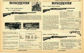 1959 2pg Print Ad Of Winchester Model 12 Pigeon Grade & Magnum Duck Gun Shotgun