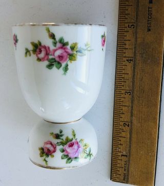Vintage China Double Egg Cup White With Pink Roses