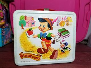 Rare 1971 Vintage Disney Pinocchio Metal Lunch Box No Thermos Jiminy Cricket