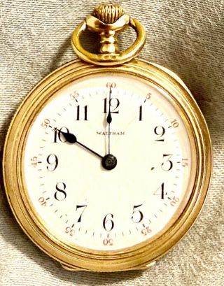 Vintage Waltham Open Face Pocket Watch 14k Solid Gold Made In 1900