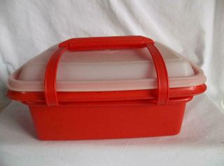 Tupperware 1254 Pac N Carry :lunch Box W/carrier Handle Paprika Euc Ice Cream