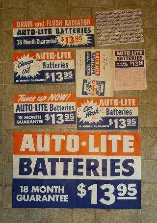 Vintage 1957 Auto Lite Batteries Advertising Envelope Display Kit With Signs