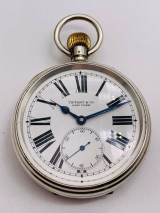 Antique Goliath Tiffany & Co York Sterling Silver Pocket Watch 0,  935 Enamel