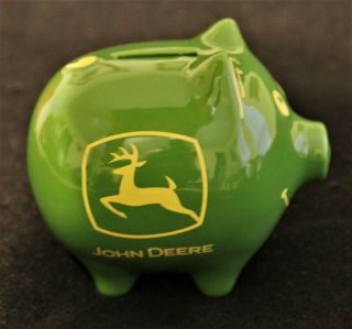 John Deere Ceramic Piggy Bank Stoneware Smiling Pig Green Yellow Authentic Logo
