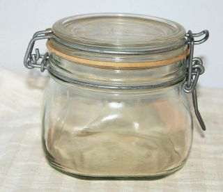 Vintage Vetri Fidenza Italy 1/2 L Glass Canister Jar With Wire Bail Lid Italy