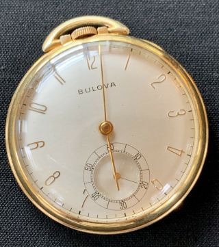 Vintage Bulova Pocket Watch,  17ah Swiss,  17 Jewels,  10k Rgp Case,  Runs Nicley
