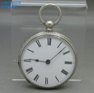 Antique Good Solid Silver Open Face Key Wind Cylinder Pocket Watch 42mm C1890