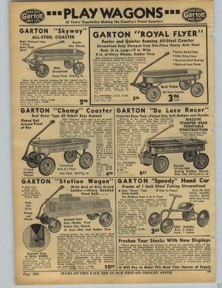 1942 Paper Ad Garton Coaster Wagon Deluxe Racer Royal Flyer Champ Station