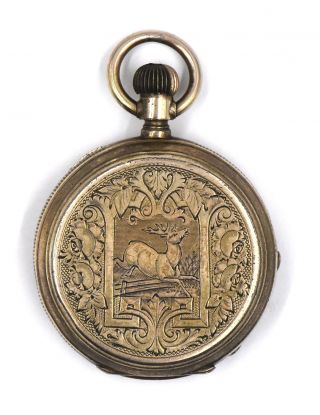 Antique Centennial Fancy Engraved Hunter Case Pocket Watch Stag Swan Stem Winder