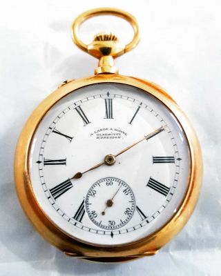 A.  Lange & Sohne Glashutte 35 Mm 18k Yellow Gold Pocket Watch